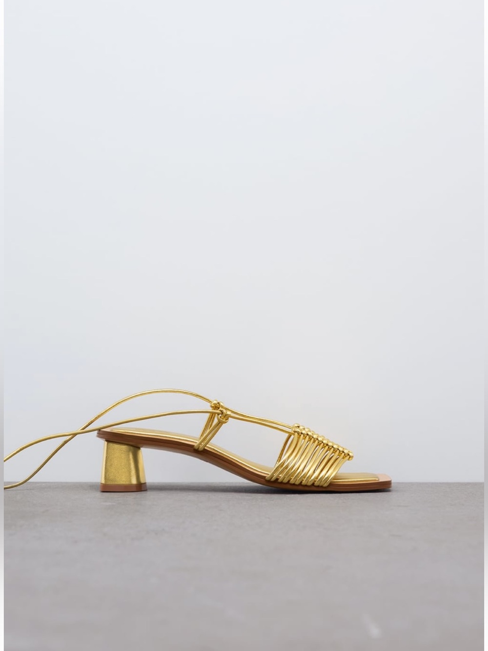 Zara Gold Strappy Low Block Heel Sandal - Size 6 1/2